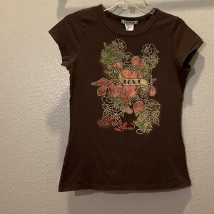 Tshirt, chocolate brown with print